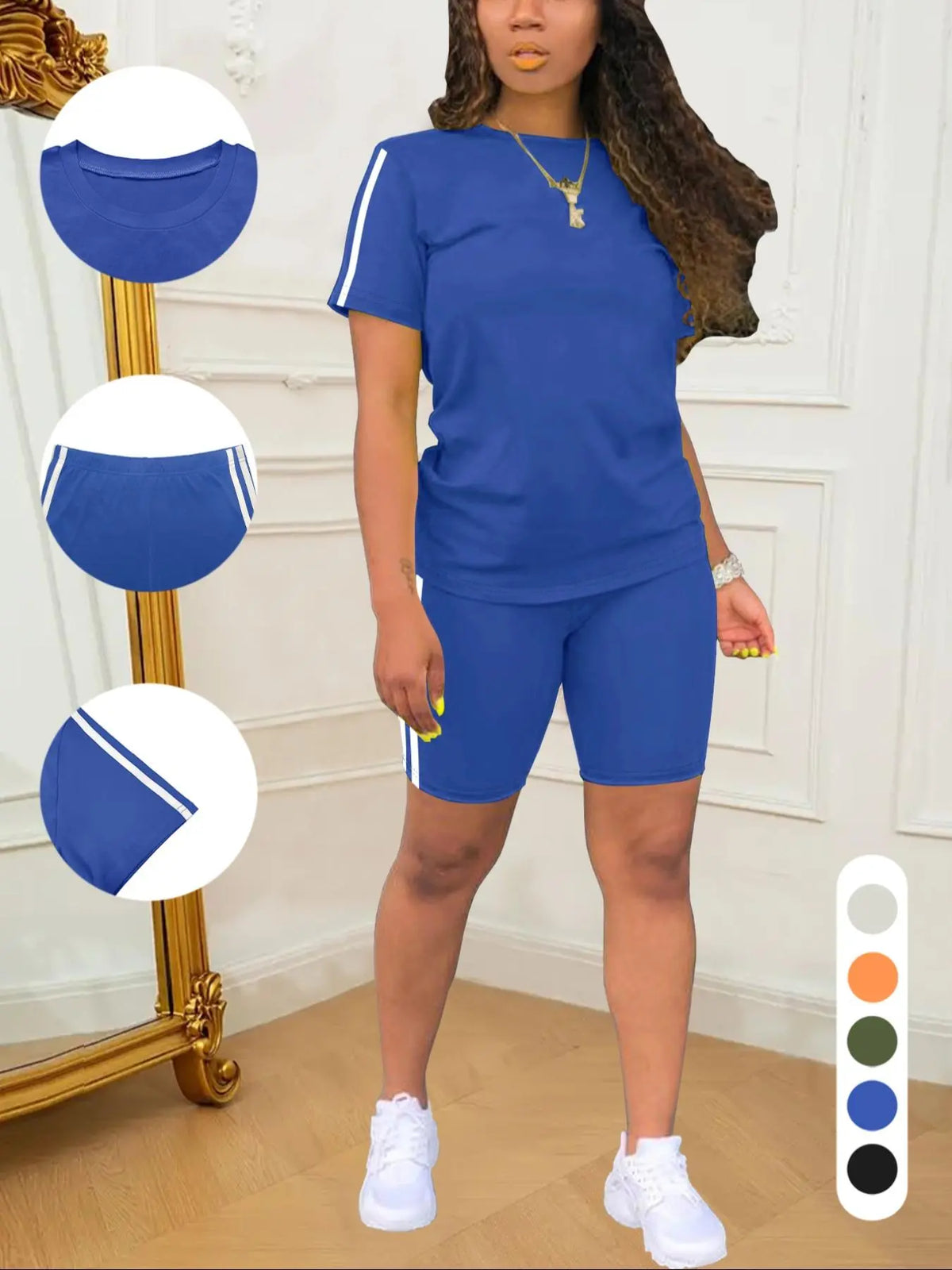 Two-Piece Set Women's Short Sleeve Tee & Shorts, Casual Fitted Round Neck T-shirt & Skinny Shorts, Ladies Summer Clothes, Summer Knit Set, Womenswear