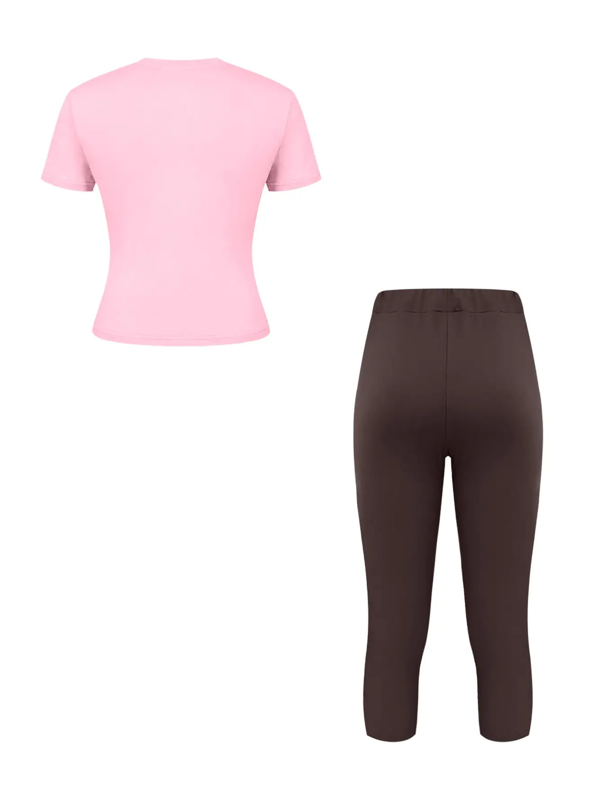 LW Home Women's Minimalist Solid Color Round Neck Short Sleeve T-Shirt and Adjustable Drawstring Cropped Pants Set, Summer Home Wear, Everyday