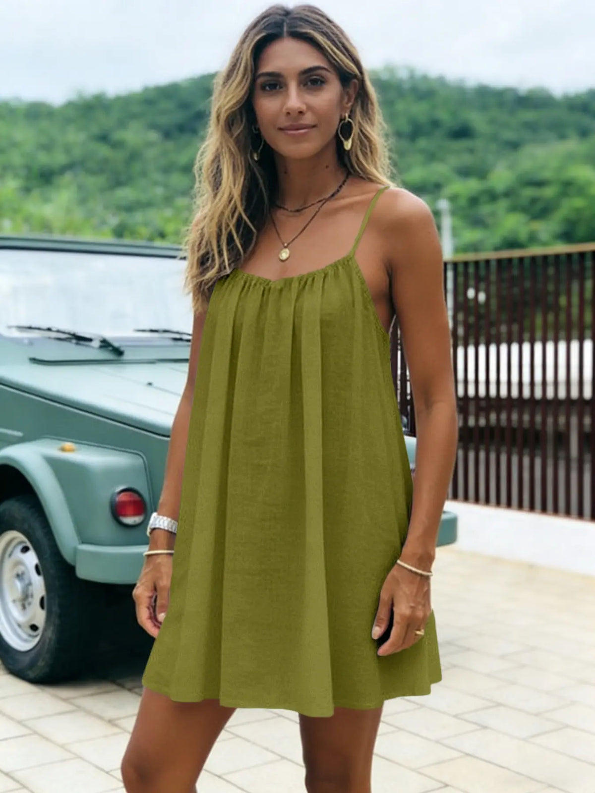 New Solid Backless Short Straps Summer Dress, Loose Casual Home Wear, Sleeveless Style, Comfortable Fit, Perfect for Daily Use