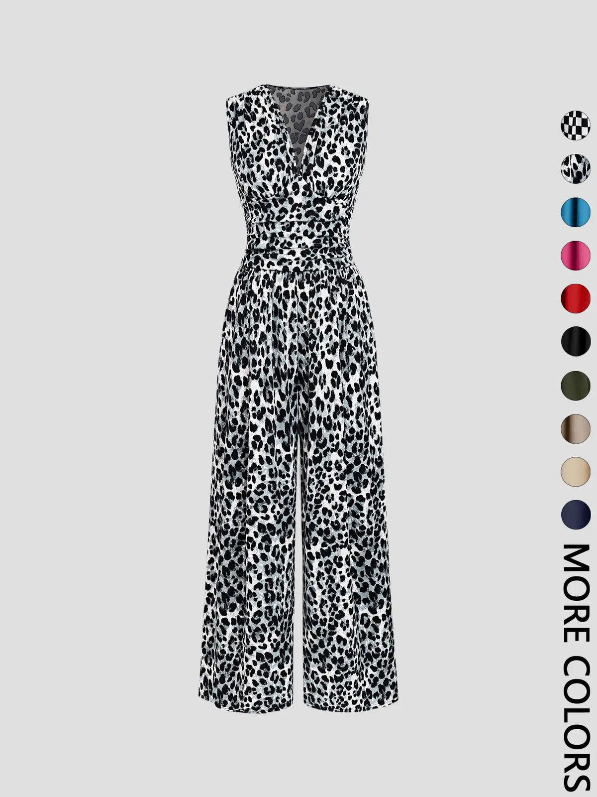 Women's Plain Ruched Deep V Neck Fashion Jumpsuit, Elegant Sleeveless Wide Leg Jumpsuit for Summer, Ladies Clothes for Beach Holiday Vacation