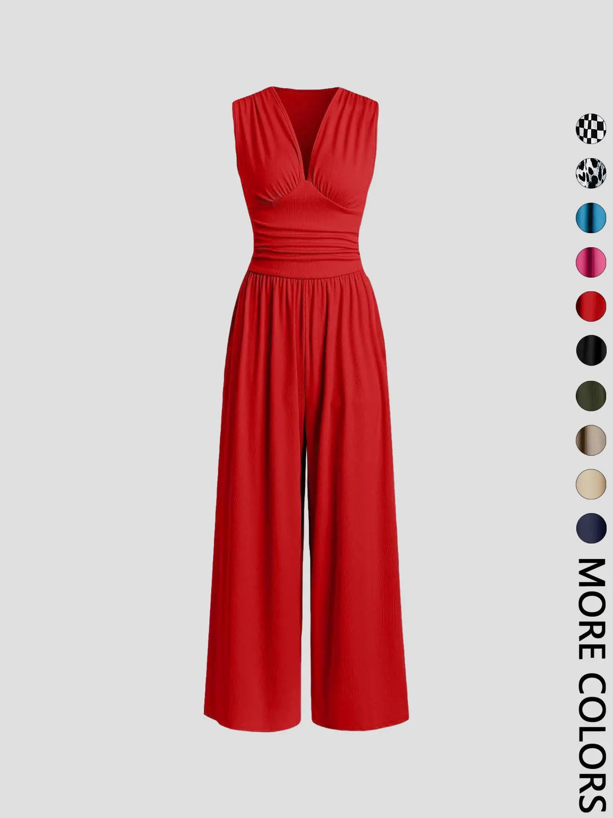 Women's Plain Ruched Deep V Neck Fashion Jumpsuit, Elegant Sleeveless Wide Leg Jumpsuit for Summer, Ladies Clothes for Beach Holiday Vacation
