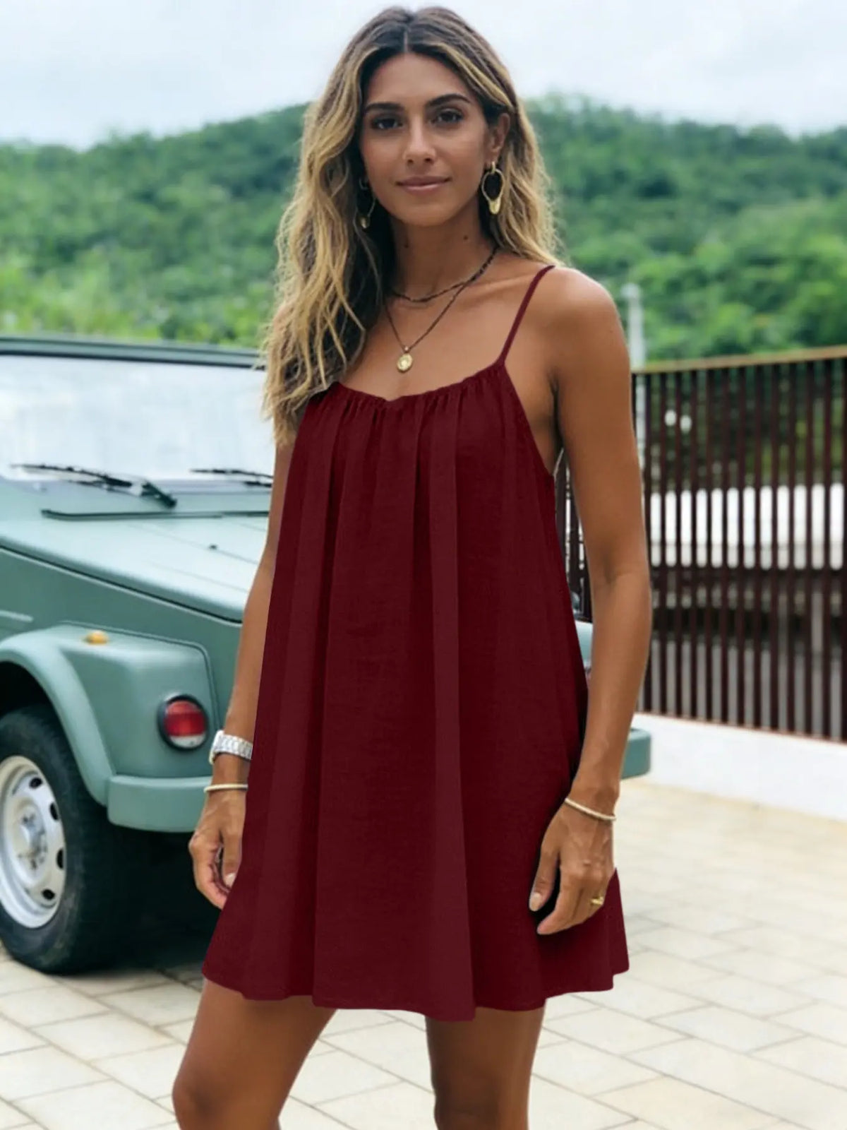 New Solid Backless Short Straps Summer Dress, Loose Casual Home Wear, Sleeveless Style, Comfortable Fit, Perfect for Daily Use