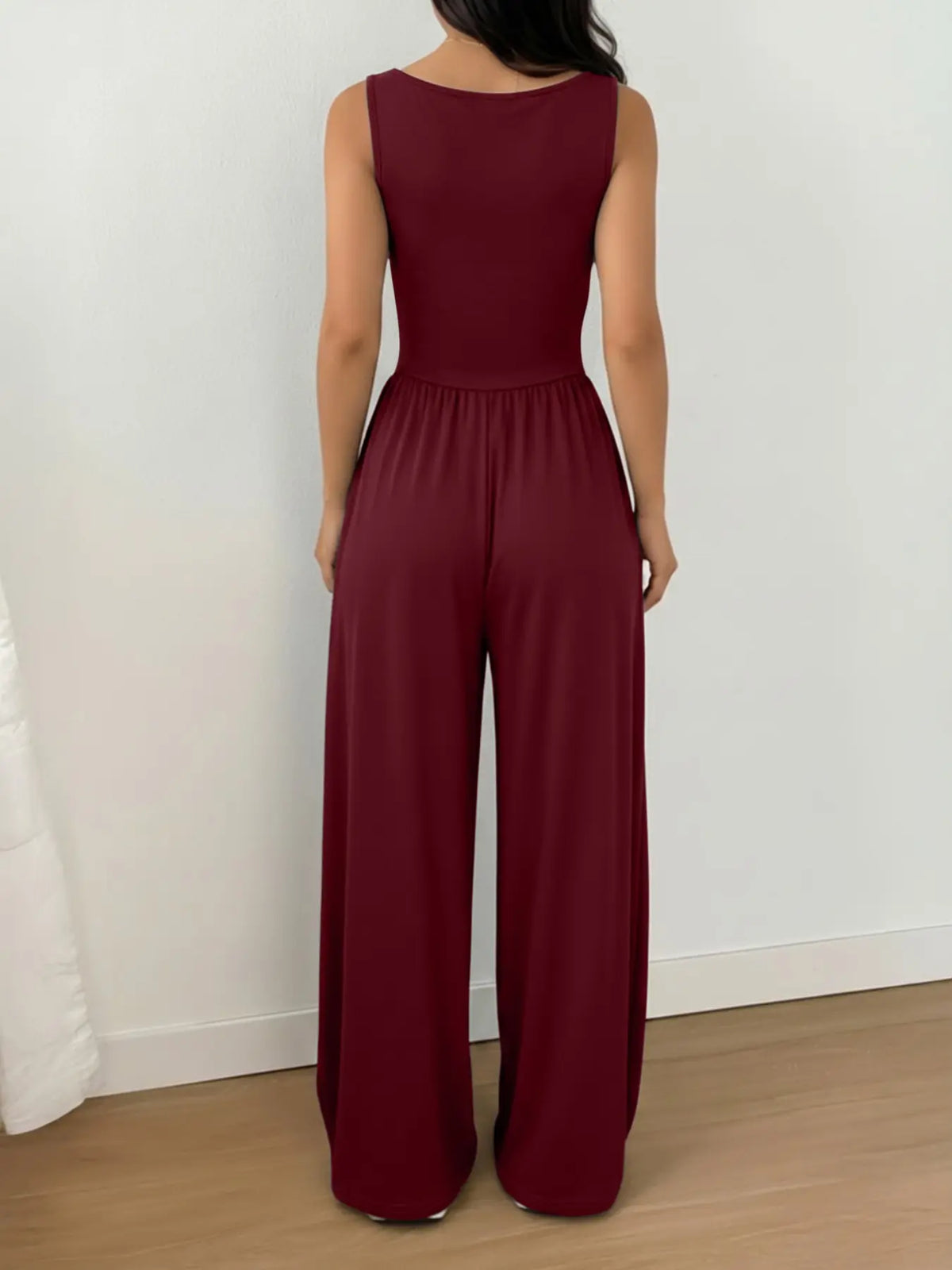 Women's Casual Fit Knitted Solid Square-Neck Jumpsuit, Basic, Fashionable, Comfortable, Soft and Versatile Wide-Leg Jumpsuit, Everyday Womenswear