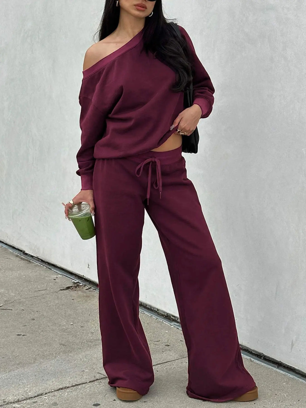 Women‘s Off the Shoulder Long Sleeve Jumper & Pants, 2 Piece Set Two Pieces Outfits Fall Basic Sweatsuit Outfits, Jumper Suit, Womenswear, Sweatshirt, Clothes, Lady