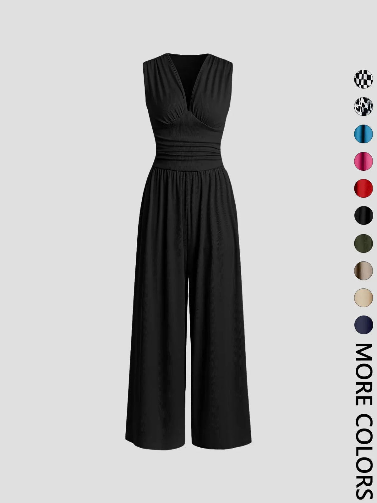 Women's Plain Ruched Deep V Neck Fashion Jumpsuit, Elegant Sleeveless Wide Leg Jumpsuit for Summer, Ladies Clothes for Beach Holiday Vacation