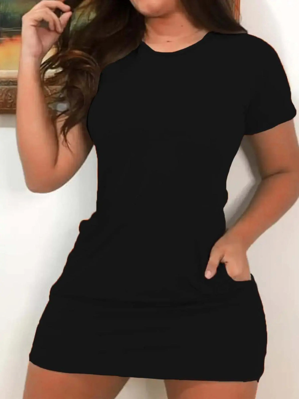 Women's Plain Minimalist Basic Pocket Dress, Casual Short Sleeve Round Neck Dress for Daily Wear, Ladies Clothes for All Seasons, Summer Sundress, Beach Summer Dress, Womenswear, Beach Style Dress, Minimalist Solid Dress