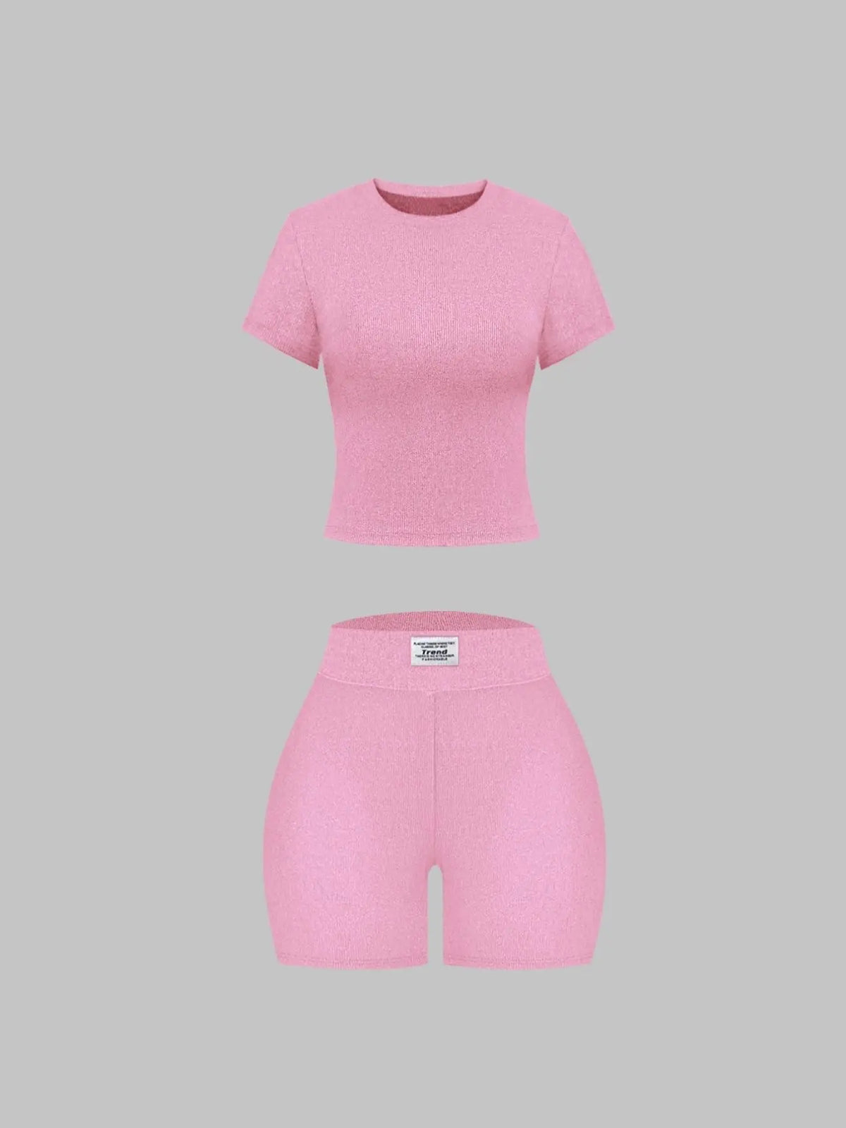 Women's Summer Casual Solid Color Knitted Round Neck T-Shirt Shorts Set Outfit, Comfortable and Stylish, Perfect for Daily Wear