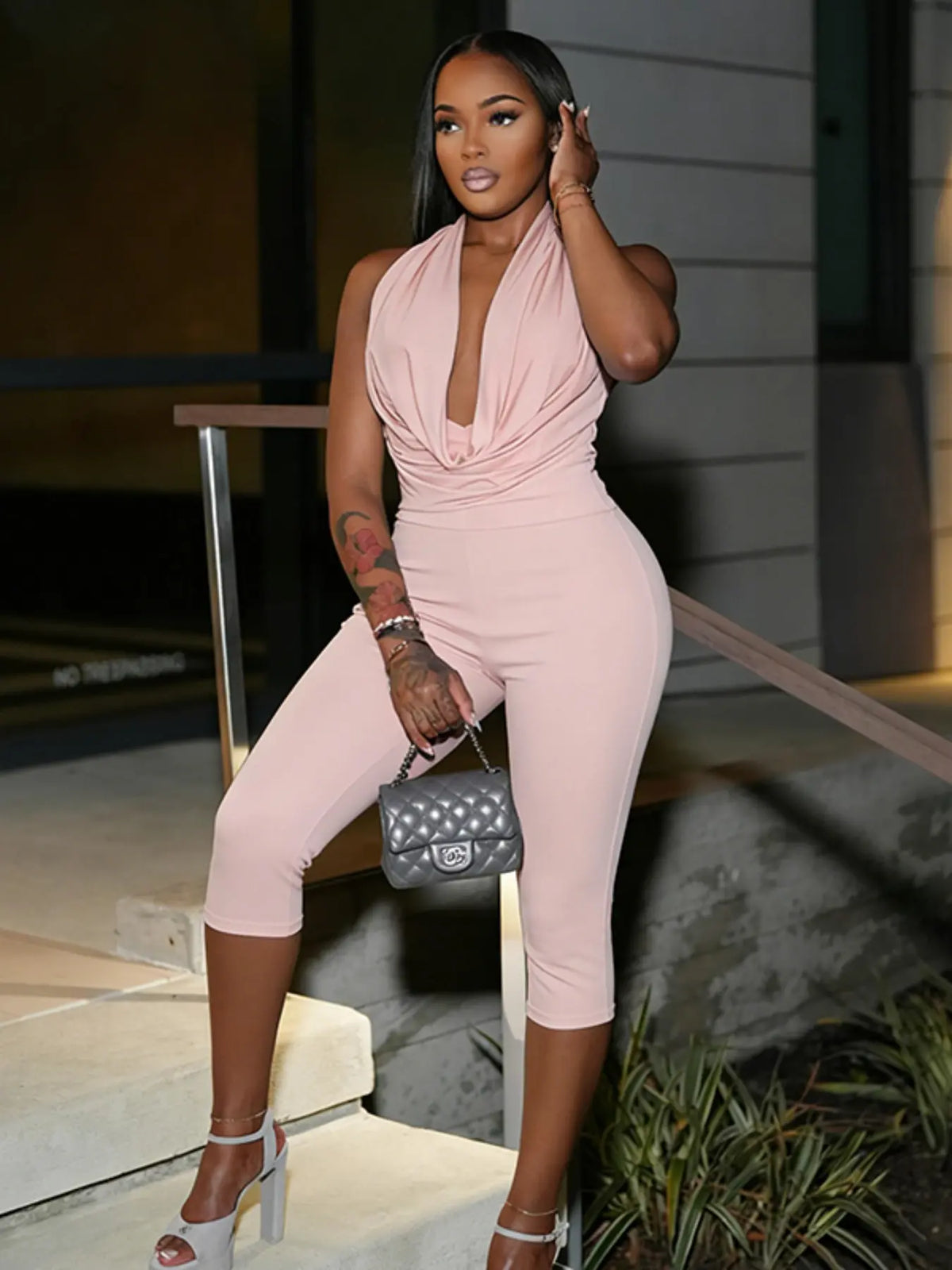 Women's Sexy Backless Sleeveless Bodycon Fit Jumpsuit, Simple Design, Casual Daily Wear, Fashionable and Stylish, Ideal for Everyday, Backless Fitted Jumpsuit