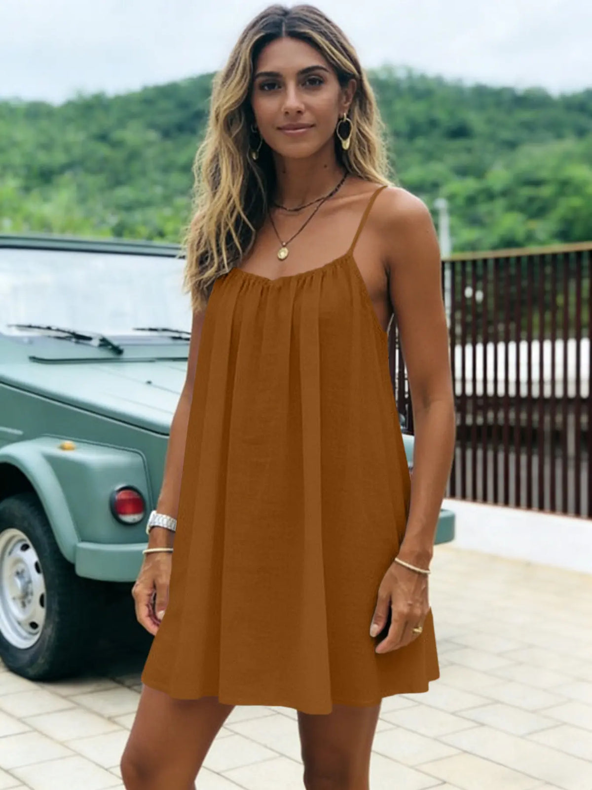 New Solid Backless Short Straps Summer Dress, Loose Casual Home Wear, Sleeveless Style, Comfortable Fit, Perfect for Daily Use
