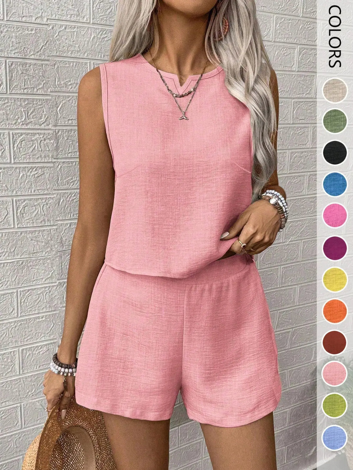 Women's Casual V-Neck Sleeveless Top and Wide Leg Pants 2-Piece Set, Loose Fit Home Wear, Office, Vacation, All Seasons, Womenswear