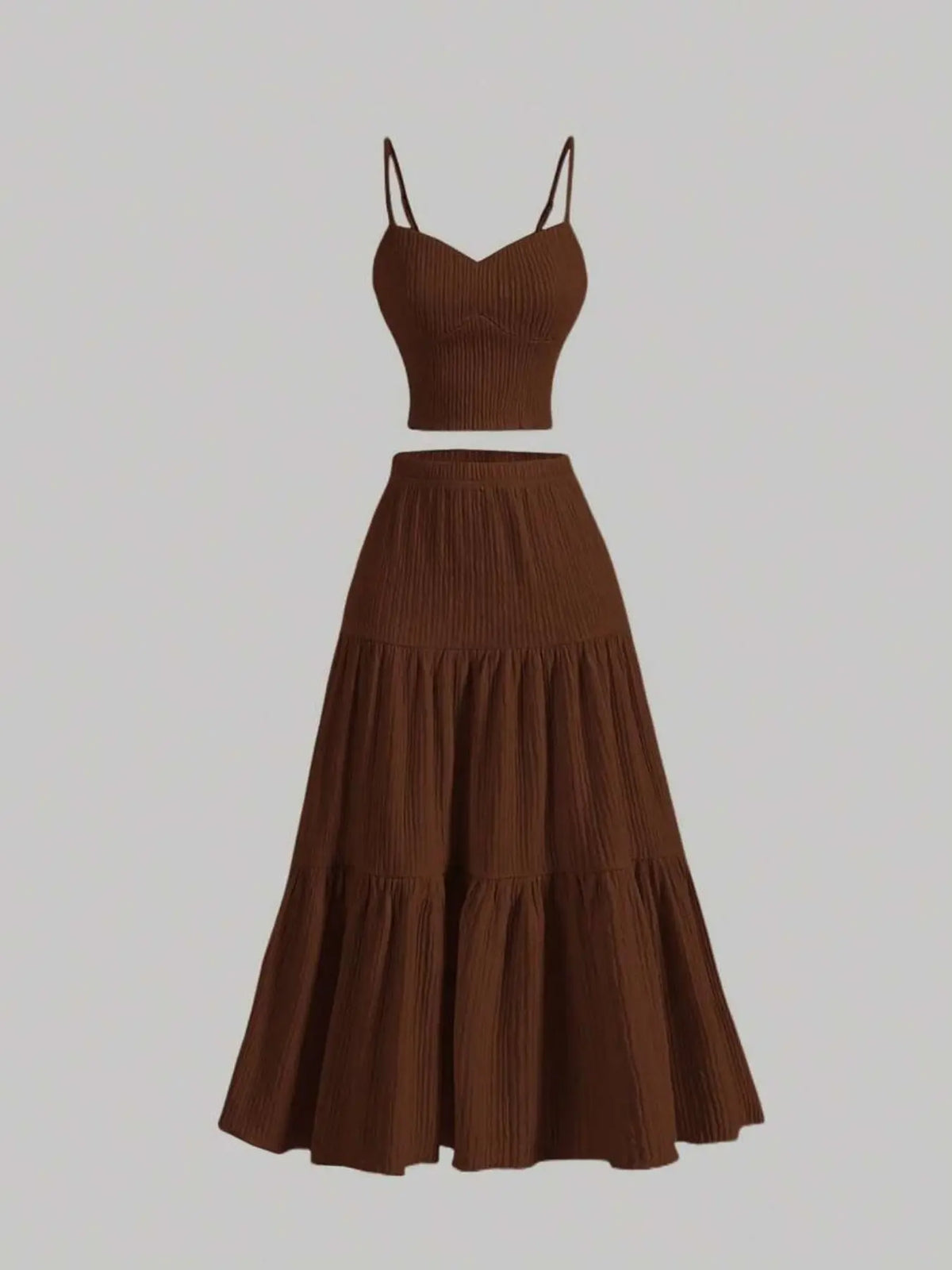 Women's Solid Woven Crop Cami Top & A-line Skirt Two-piece Set Womenswear, Casual Fashion Cozy Basic Two Piece Outfits for Daily Outdoor Wear, Ladies Clothes for Summer