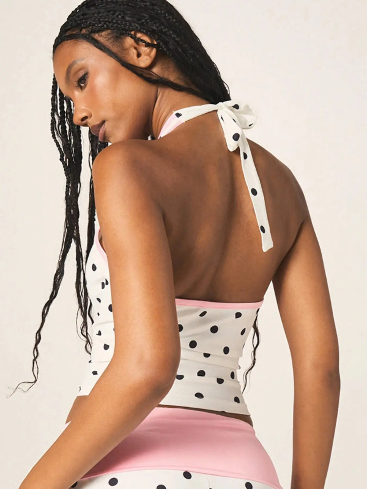 Women's Two-Piece Set, Polka Dot V-Neck Halter Top & Colorblock Slim Fit Shorts, Womenswear, Two Pieces Outfits, Trendy Design, Perfect for Daily Wear and Dates