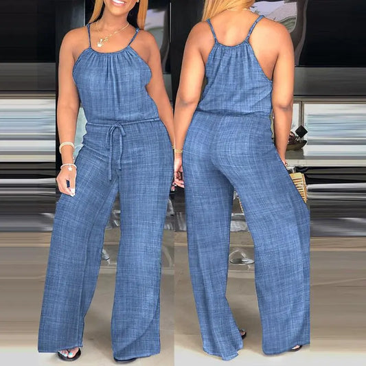 CHICME Lady's Basic Fit Sleeveless Polyester Jumpsuit - Overalls Style with Adjustable Straps and Drawstring for Day Trips, Everyday Wear,sohochic