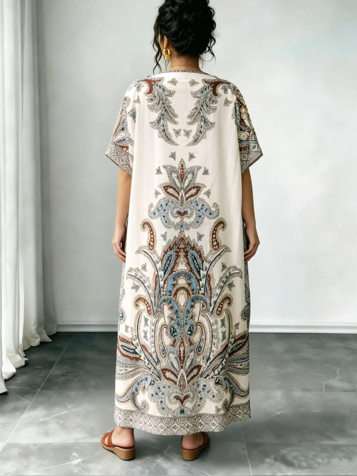 Women's Casual Ethnic Style Loose-Fit Dress, All Over Print, Summer Wear, Beach, Split Hem Design, Ideal for Daily Wear & Vacation, Lightweight