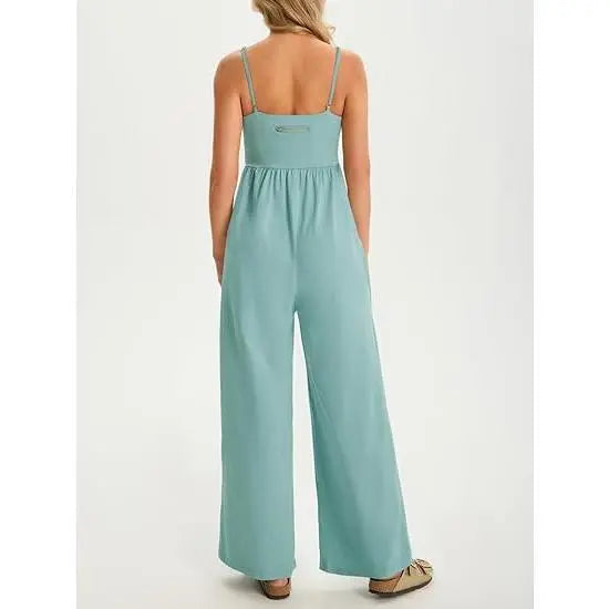 Imily Bela Womens Summer Jumpsuits One Piece Casual Loose Overalls Spaghetti Strap Wide Leg Rompers with Pockets Workout Outfits