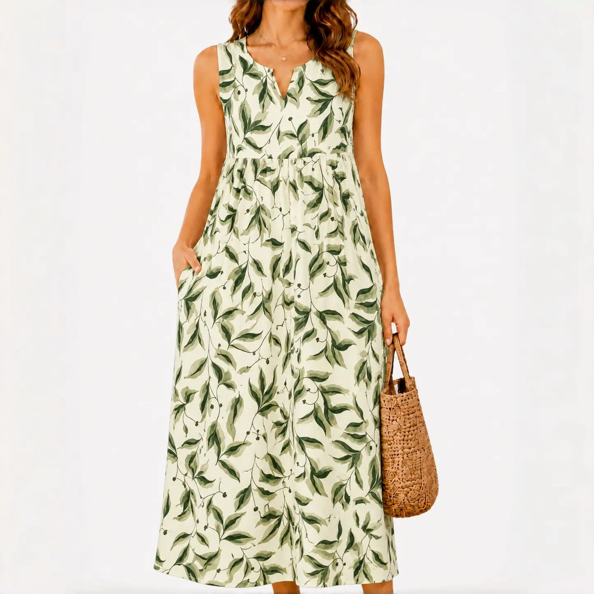 GLAMONIQUE Women's Brown Polka Dot H-Type Maxi Dress - Sleeveless V-Neck Spaghetti Strap, Lightweight Flowy, Side Slit, Adjustable Casual Wear for Outdoor, Vacation